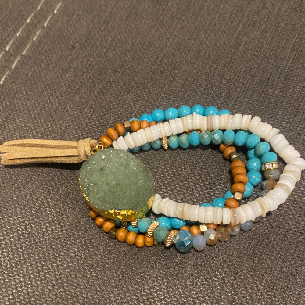 Bohemian Beaded Bracelet with Green Stone